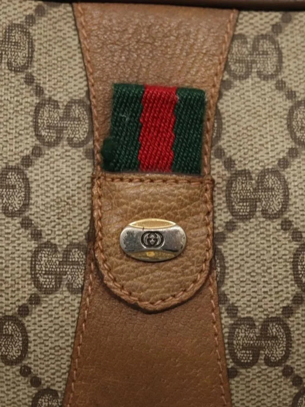 GUCCI GG Supreme Web Sherry Line Clutch Bag PVC Beige Red 89 01 034 Auth fm3793
